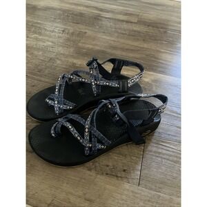 Chaco ZX/3 Womens Sz 12 Shoes Black White Blue Adjustable Outdoor Hiking Sandals
